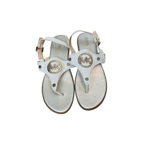 Michael Michael Kors Sandals Womens Size 10 White MK Logo Thong T-Strap EU 40